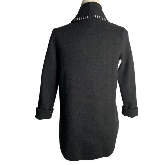 Magaschoni Open Front Cardigan Sweater S Black Knit Pockets Blanket Stitch Trim - Picture 4 of 6
